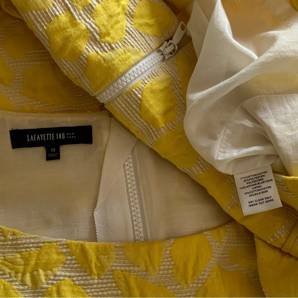 Lafayette 148 Sleeveless Dress in Yellow and White Size 12 Stunning Pattern - Picture 8 of 9